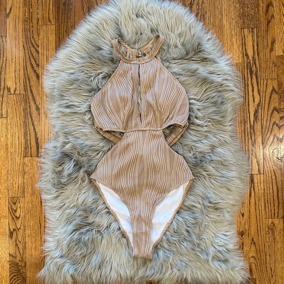 SHEIN taupe/brown strappy cutout swimsuit - Picture 1 of 10